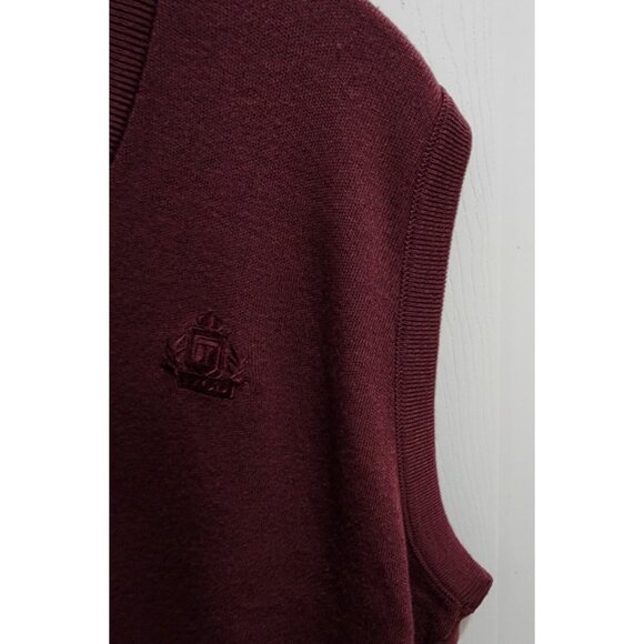 Vtg Izod Mens V-Neck Pullover Sleeveless Sweater Vest Golf Red Maroon USA Sz M - Picture 5 of 10